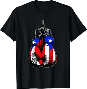 Proud Heritage Puerto Rico Flag Boxing Gloves Casual Short Sleeve Cotton T-Shirt