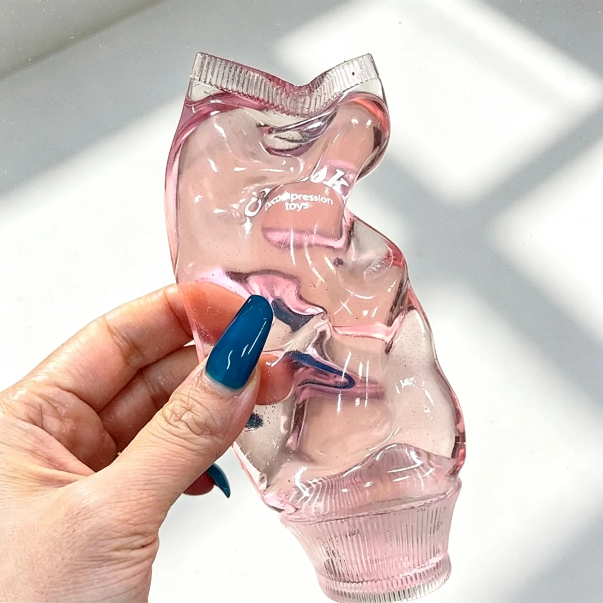Chiboki TPR Gel Clear Squeeze Tube Decompression Toy - Transparent Pink Soft-Stretchy Soft Gel Texture Magnetic Metal Fidget Toy with Calming Effect for Adults, Reducing Anxiety and Stress Desk Gift