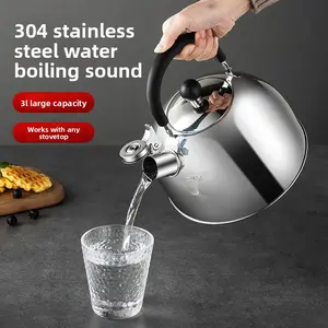 2L Stainless Steel Whistling Kettle Thickened 304 Stainless Steel Zinc Alloy Spout Kettle  Large Capacity Works with Any Stovetop silver teapot