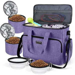 Weekend pet travel handbag, meeting aviation standards, equipped with 2 food containers and 2 foldable silicone bowls