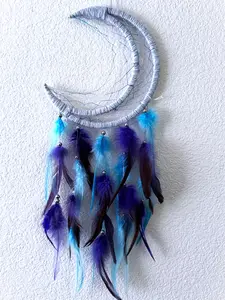 Whispers in the Thread - Eclipse Serenity - Yarn Wrapped - Crescent Moon Dreamcatcher - Purple and Blue - Hanging Decor