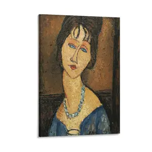 Modiglianis Jeanne Hebuterne 1917 Poster. Canvas Wall Art Print. Portrait for Home And School. Fine Art Oil Painting Decor. Canvas Poster Bedroom Decor Sports Landscape Office Room Decor Gift Frames Ornaments Artistic Photo Decoration Frame-.