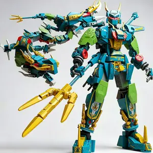 AZURE DRAGON WARRIOR Building Blocks Set, Building Sets, Diy Building Model, ABS Plastic Model Toy, Creative Desktop Ornament for Home Office