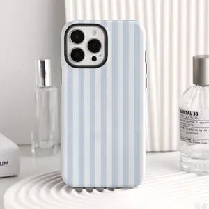 for iPhone 13. Fresh Blue White Stripes Personalized Phone Case For iPhone 14 12 13 Pro Max XR 11 Pro Max Tough Snap Cover SE iPhone Case, Christmas Gift