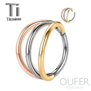 Oufer 16G Titanium Triple Tone Triple Rows Hinged Earring Helix Conch Nostril Piercing Hoop Ring