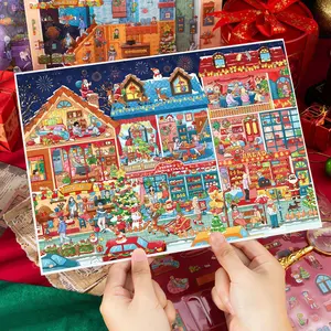Large Size Landscape Stickers, Pet Material, Christmas Series House Theme Scene Decorations, 3 Sheets Per Bag, Holiday Decoration