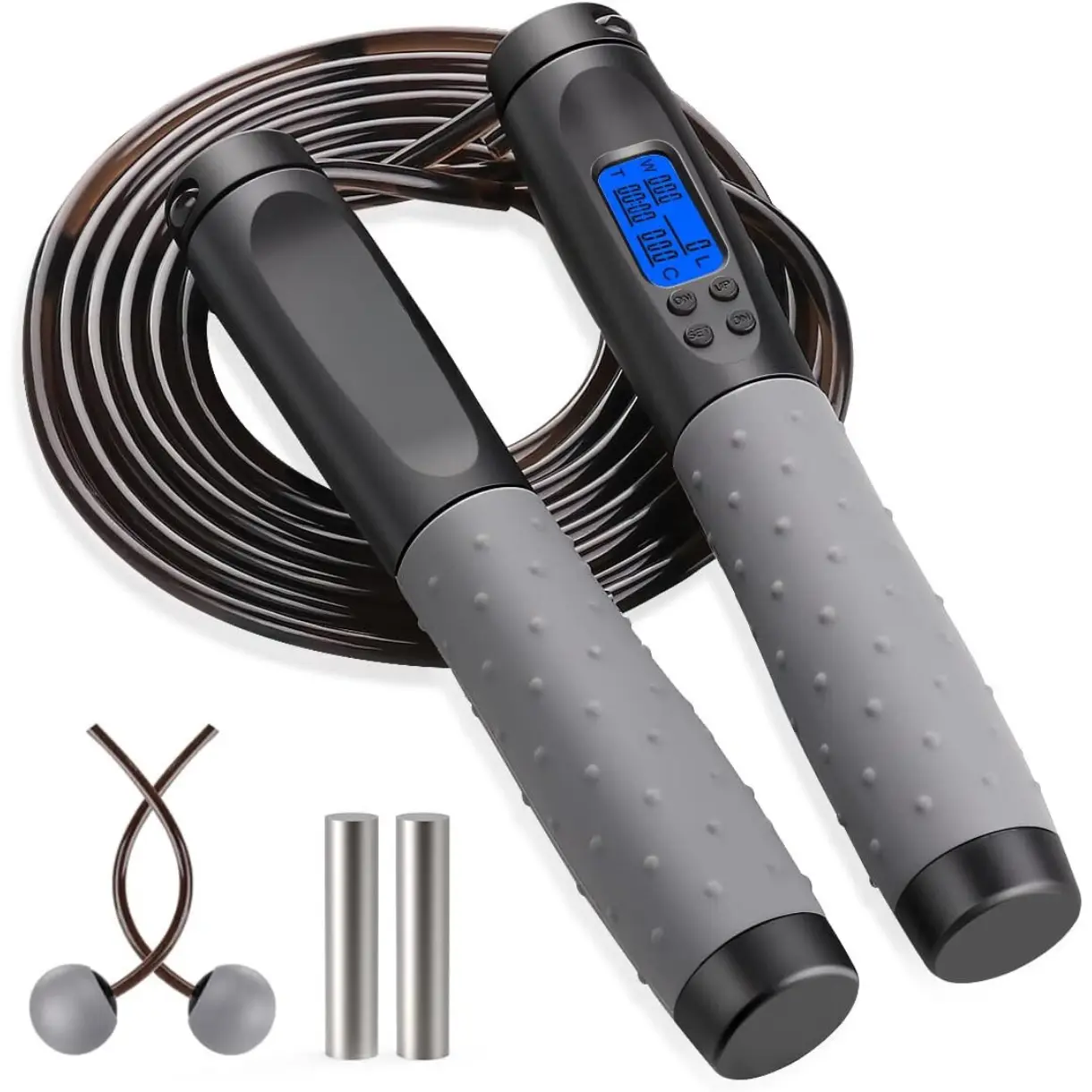 Jump Rope, Weighted Jump Rope for Fitness, Skipping Rope with Counter - Heavy Handles, Adjustable Length - Cordless Jumping Rope for Men Women Kids Fitness Exercise Training