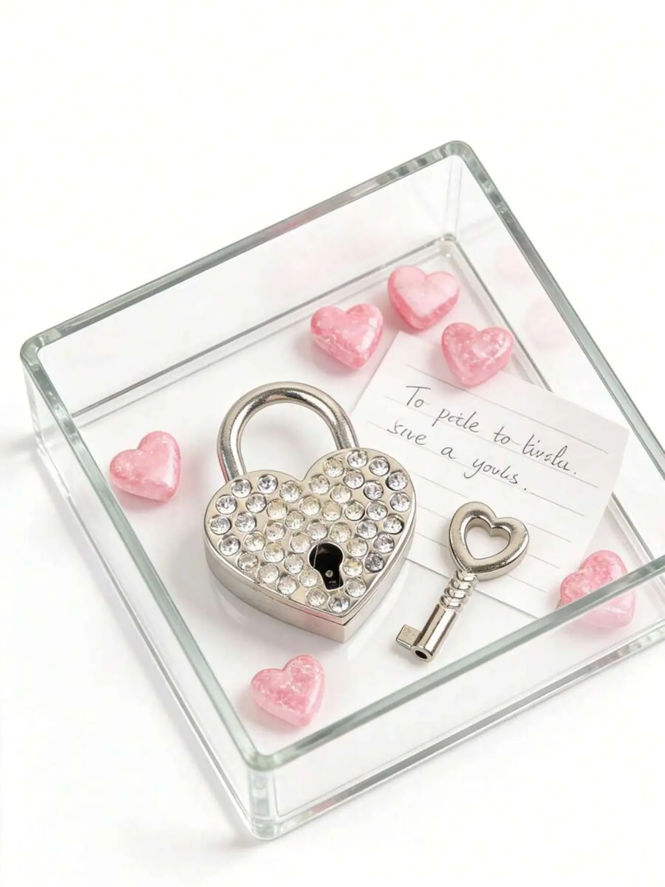 Luxury Heart Mini Lock, Diamond-Encrusted Heart Lock with Key, Padlock with Key, Lock and Key, Ideal for Luggage, Jewelry Box, Wallet, Perfect Gift for Holidays