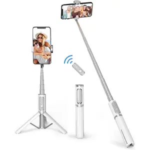 Selfie Stick Tripod, 3-in-1 Extendable  Phone Tripod with Detachable  Remote, Compatible with  17/16/15/14/13/12/11/11 Pro/XS Max/XR and  Smartphones, White