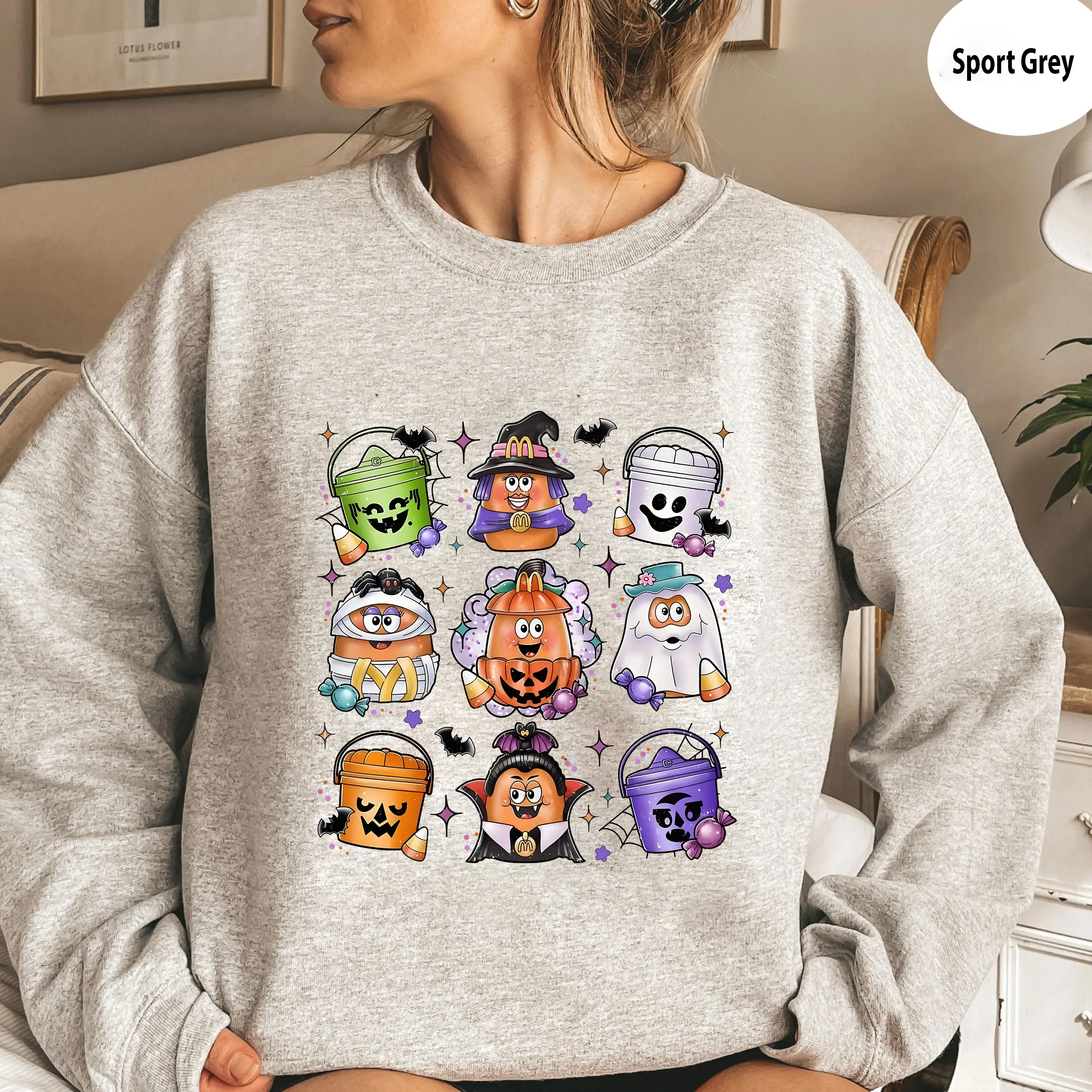 Halloween Chicken Nugget Sweatshirt, Funny McNugget Costume Crewneck, Ghost Pumpkin Witch Fast Food Halloween Shirt, Cute Fall Sweatshirt Gift for Women Men