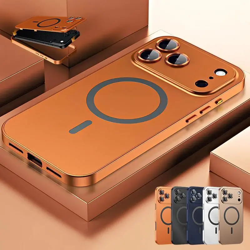 Alloy Aluminum Metal Frame Case for iPhone 17 Pro Max with MagSafe Magnetic PC Backplate Ultra Thin Full Coverage Lens Protector Wireless Charging Durable Shockproof Casing