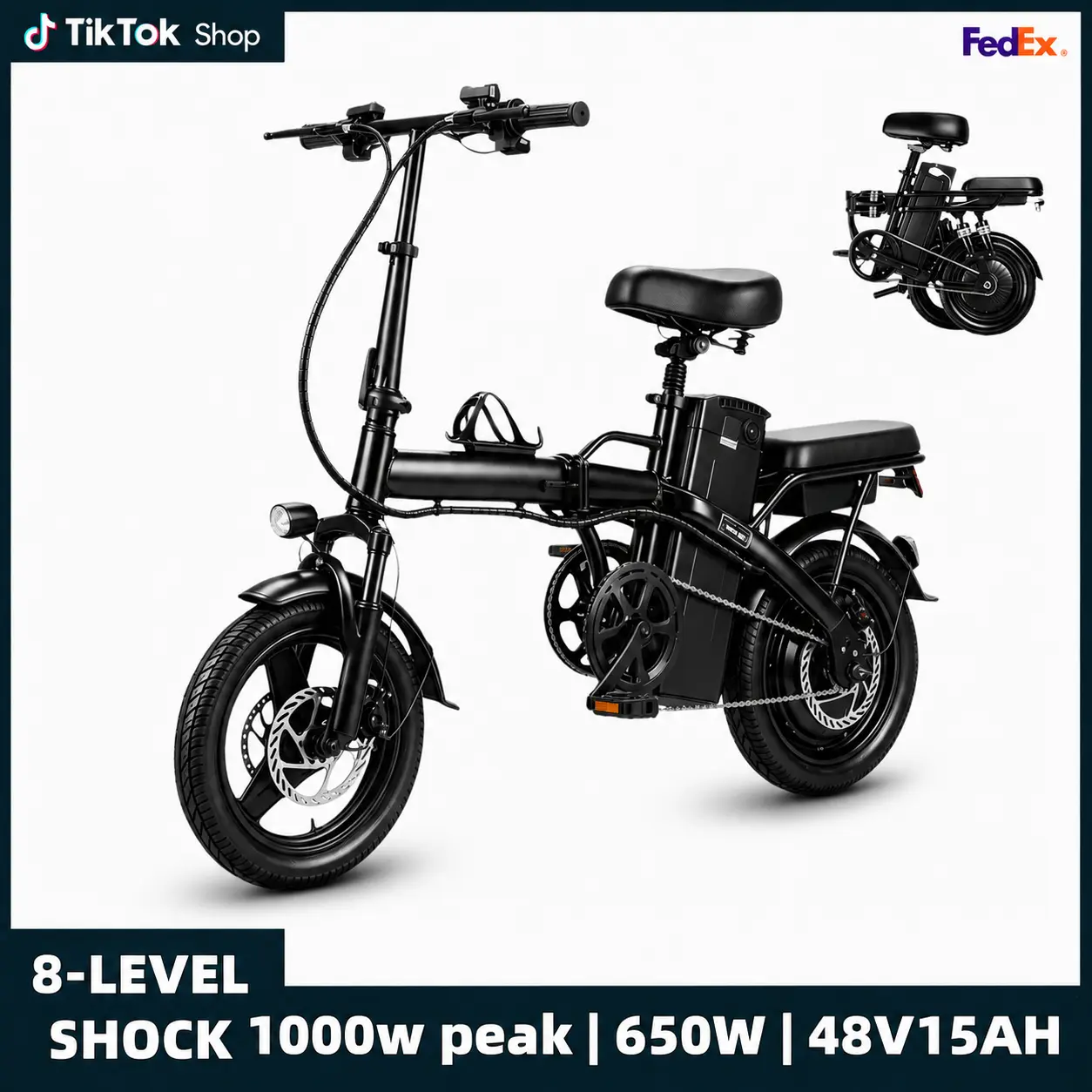 Electric Folding Ebike with Advanced Tech, 650W Motor, 48V 15Ah Battery, 22 mph Speed, 8-Level Shock Absorption, 60Km Range, Dual Disc Brakes, UL2849 Certified for Hardcore Outdoor Cycling, Budget Sport Ebike, Ebikes