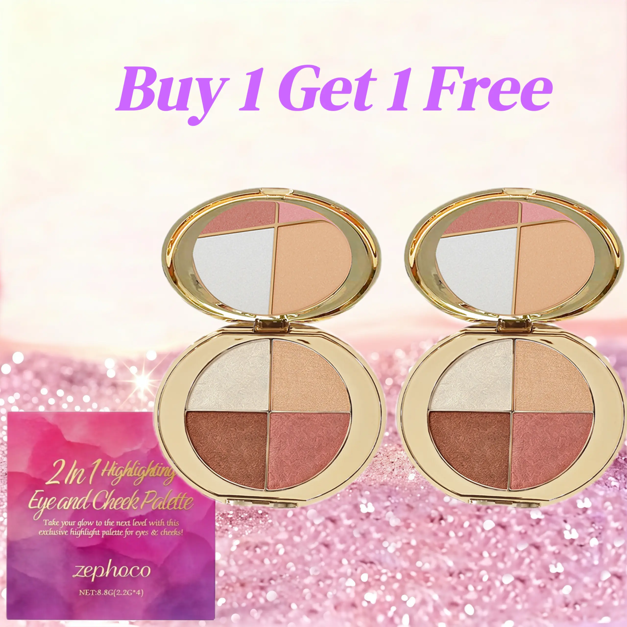 Buy 1 Get 1 Free | Eye & Cheek Palette – Eyeshadow & Glow Highlighter Makeup, Highlighting Eye + Cheek Palette, Contour Makeup Palette Kit, 4-in-1 Highlight Shades Makeup, Face-Defining Finish blush palette  Glossy