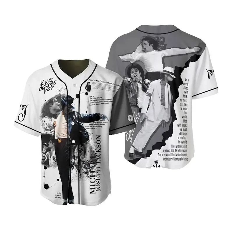 Michael Jackson Baseball Jersey, King of Pop Shirt, MJ Music Fan Apparel, Vintage Pop Concert Jersey, Black White Fan Gift