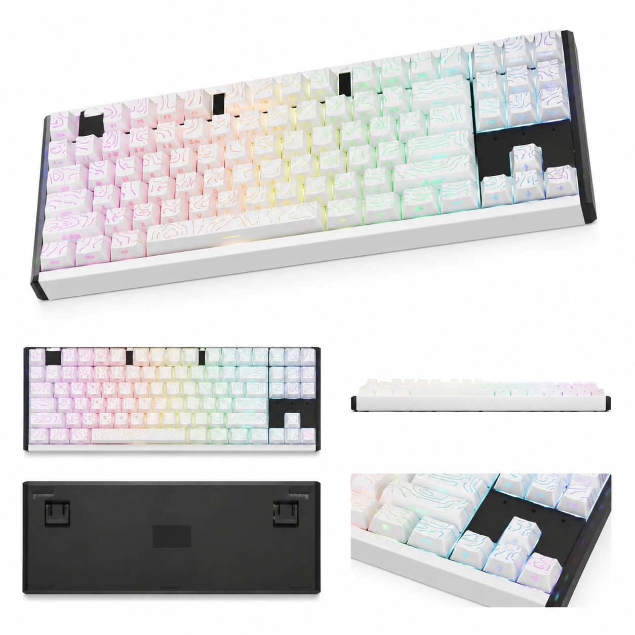 Full Size 104-Key CNC Full Aluminum Mechanical Keyboard, Hot Swappable Wired Gaming Keyboard with White Topographic Lines, Side-Printed Backlighting