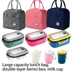 Large Capacity Lunch Box Set, 3 Counts/set Including Thermal Lunch Box & Soup Cup & Storage Bag, Insulated Lunch Box Set for Class, College, Camping and Picnic