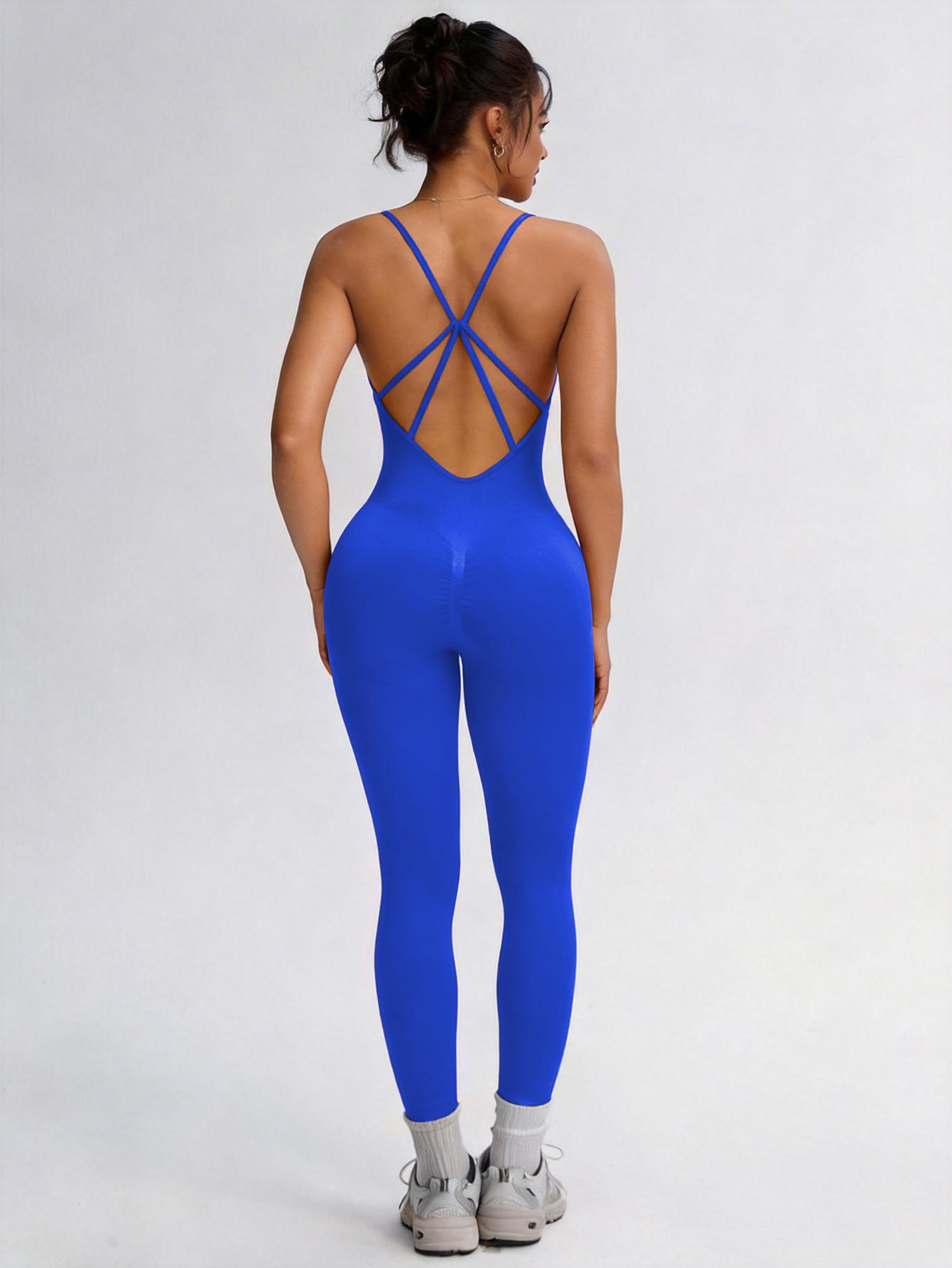 Women's Sexy Backless Cami Workout Jumpsuit Slim Fit Yoga Gym Fitness One Piece Outfit