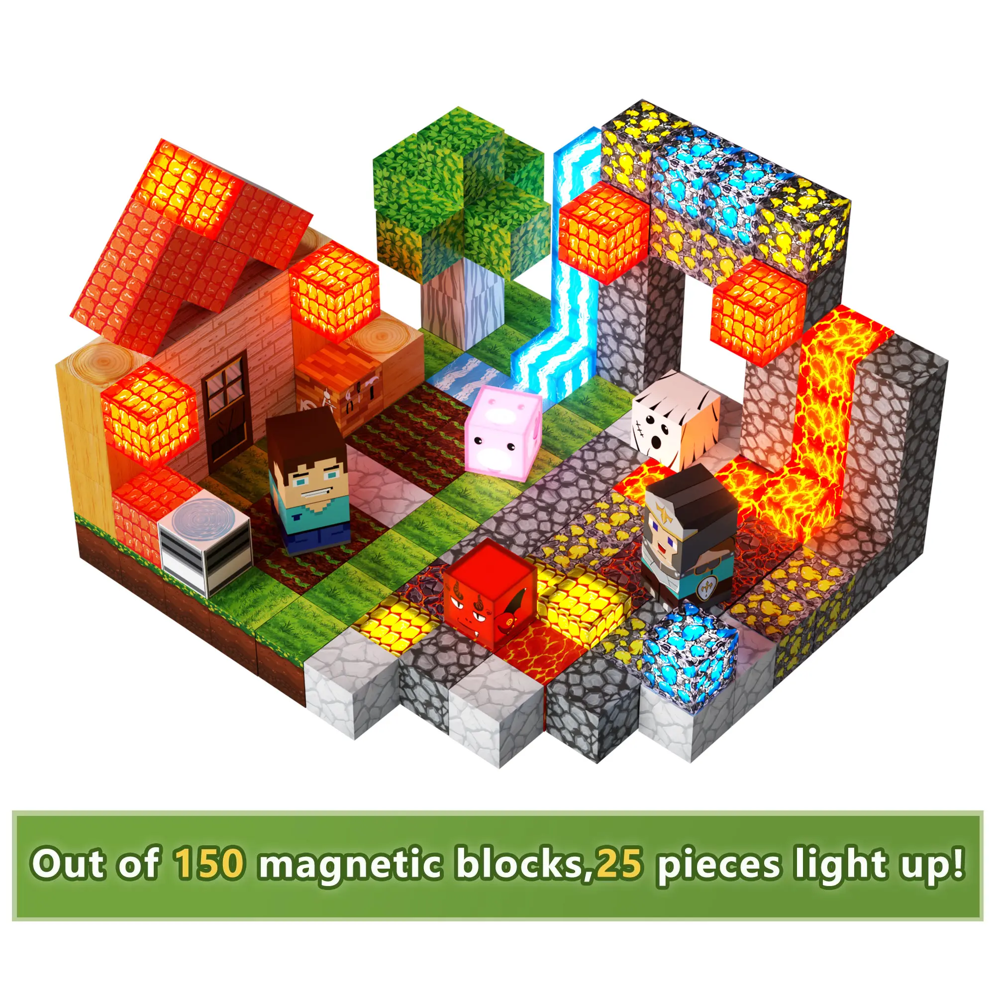Magnetic Blocks 150PCS with 25 Light Up Cubes | STEM Montessori Educational Toys for Kids | Creative Building Set with Vibrant Colors and Durable Design