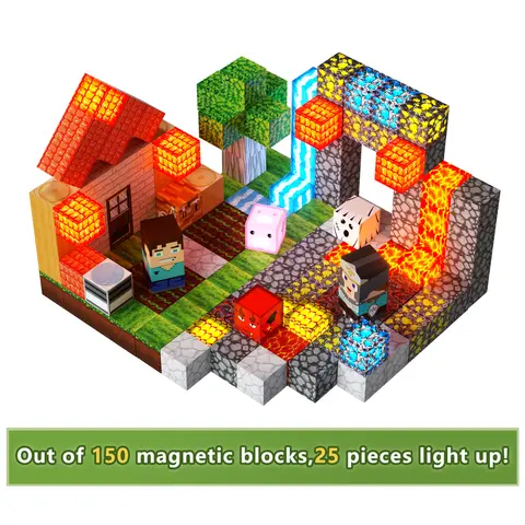 Magnetic Building Blocks Set (125+25 Build Mix, 25 Glow Cubes) - Eco-Friendly STEM Montessori Kids Toys for 3-4 Years, Focus & Teamwork, Open-Ended Play, Durable All-Seasons Developmental Gift