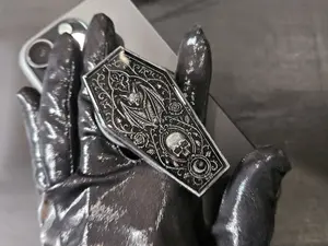 The Midnight Reliquary – Coffin Bat, Vampire Skull, and Crescent Moon Phone MagSafe Grip | Hand-Painted 3D Resin Relief