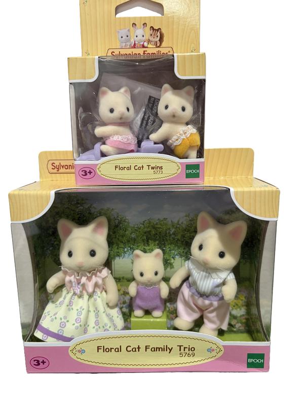 Sylvanian Families Floral Cat Family Trio 5769 + Twin Babies Set Calico Critters