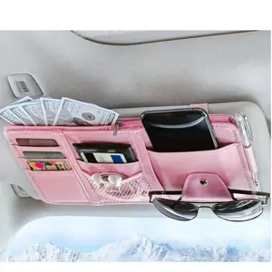 1pc pink Car Sun Visor Organizer Car Glasses Clip Storage Pocket Sunglasses Holder  Zipper Pocket For Car Truck Suv Auto