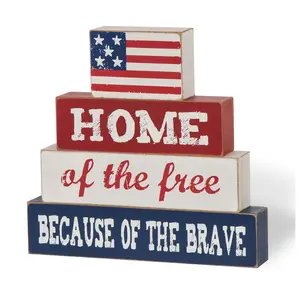 Glitzhome 8.5" USA Patriotic Wooden Word Sign Table Decor