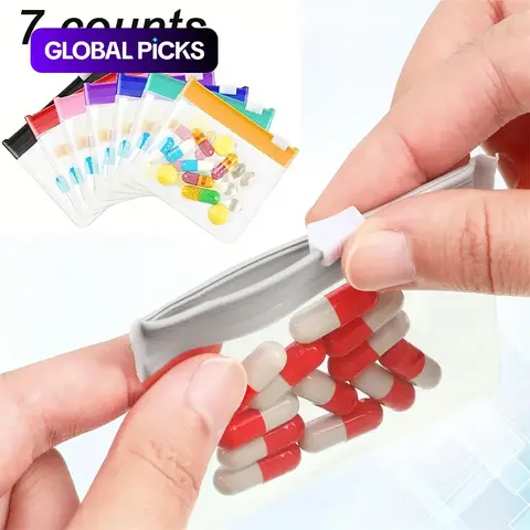 Clear Zipper Pill Storage Bag, 7-Piece Reusable Pill Organizer Set, Portable Vitamin and Supplement Organizer, Medical Organizer, Pill Storage Pouches for Travel, Home Storage for Pills and Small Items, Medicine Organizer #GLOBAL PICKS