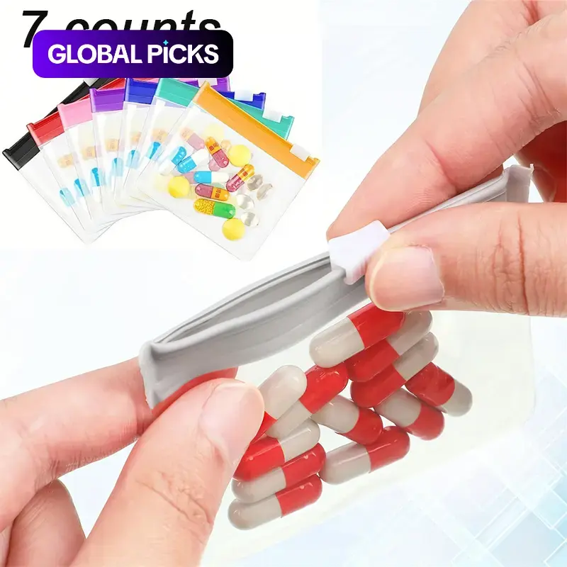 Clear Zipper Pill Storage Bag, 7-Piece Reusable Pill Organizer Set, Portable Vitamin and Supplement Organizer, Medical Organizer, Pill Storage Pouches for Travel, Home Storage for Pills and Small Items, Medicine Organizer #GLOBAL PICKS