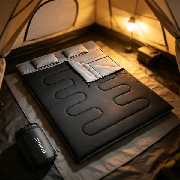 2 in 1 Double Sleeping Bag, 2 Person Waterproof Camping Sleeping Bag with 2 Pillows, Convertible to 2 Single Bags, 32°F Warm Weatherproof Sleeping Bag for Camping Hiking Travel