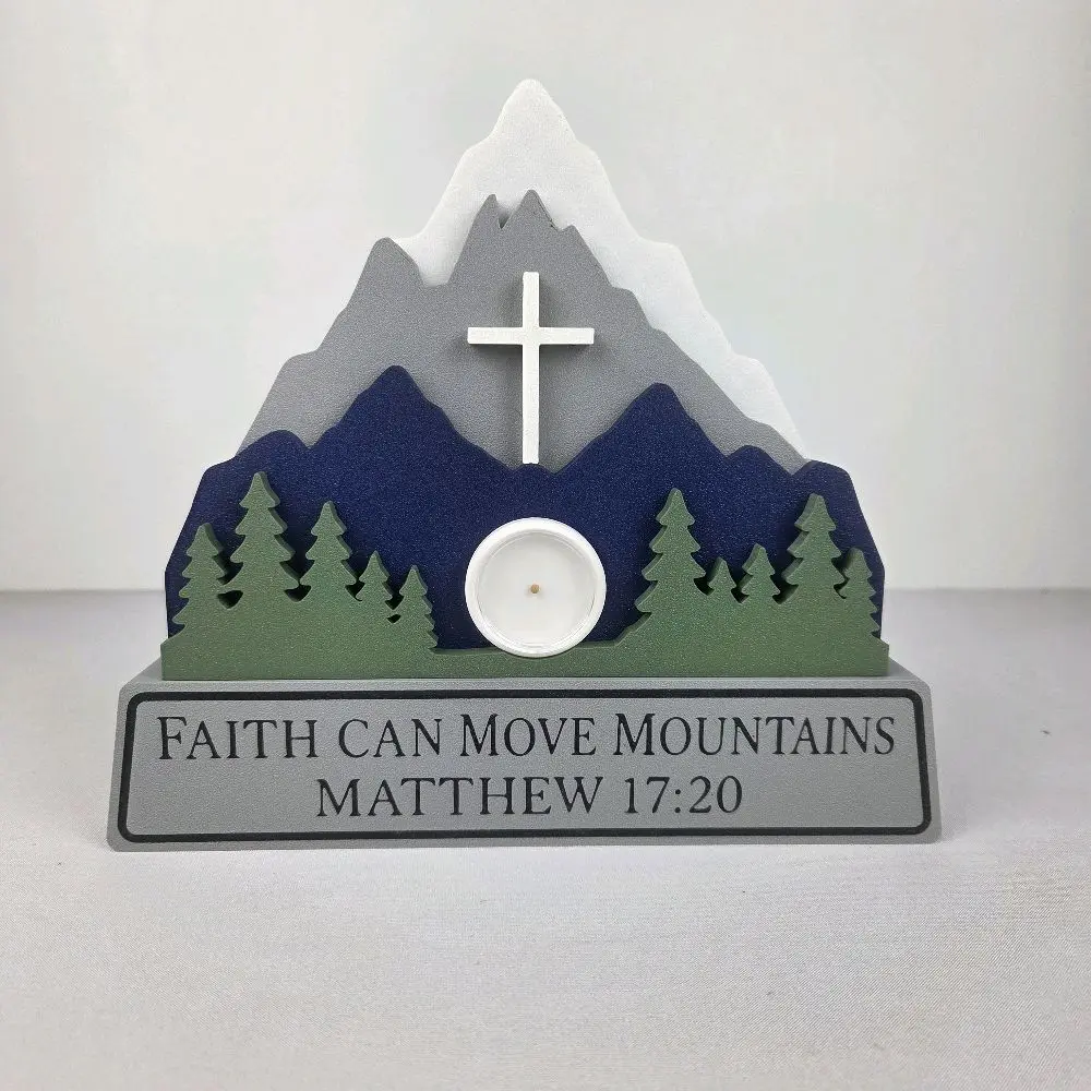 Faith Can Move Mountains Christian Decor | Matthew 17:20 Mustard Seed Display | 3D Printed Mountain Cross Scripture Sign