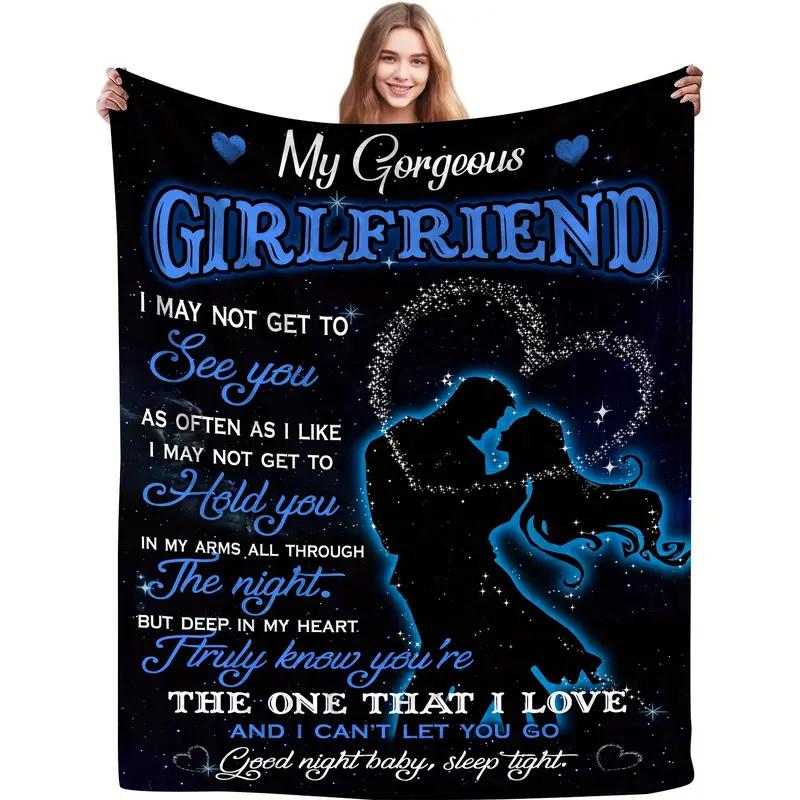 Soft and Comfortable Flannel Throw Blanket - Romantic Love Themed Country Style Four Seasons Knitted 100% Polyester Blanket with Digital Printing - Unique Gift Idea for Girlfriend