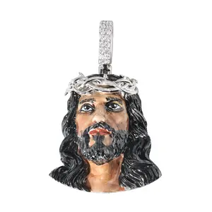 Men's Hip Hop Style Jesus Pendant Necklace, Religious Jewelry with Enamel Inlay & Cubic Zirconia, Chain for Boyfriend
