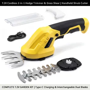 2-in-1 Cordless Hedge Trimmer & Grass Shear, 7.2V Rechargeable Handheld Shrub Cutter, Type-C Charging, Lightweight for Garden & Lawn Pruning