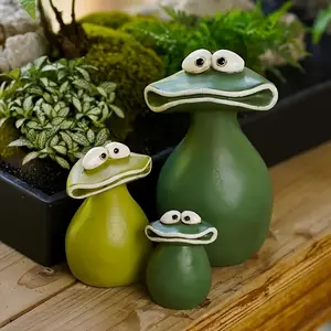 3PC Big Mouth Frog Family Set Cute Frog Characters Creative Resin Decoration Indoor Outdoor Home Garden Ornaments