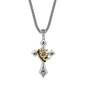 Handmade Stainless Steel Cross Crown Pendant Necklaces for men Waterproof handcrafted Necklace For Men Summer Jewelry Gift idea