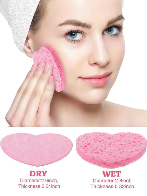 LMMAKE Natural Facial Cleansing Sponges 20pcs Heart-Shaped Puffs for Makeup Removal & Gentle Exfoliation Chemical-Free 100% Natural Material for Sensitive Skin Care Perfect for Travel Daily SPA Rituals & Eco-Conscious Beauty Regimens