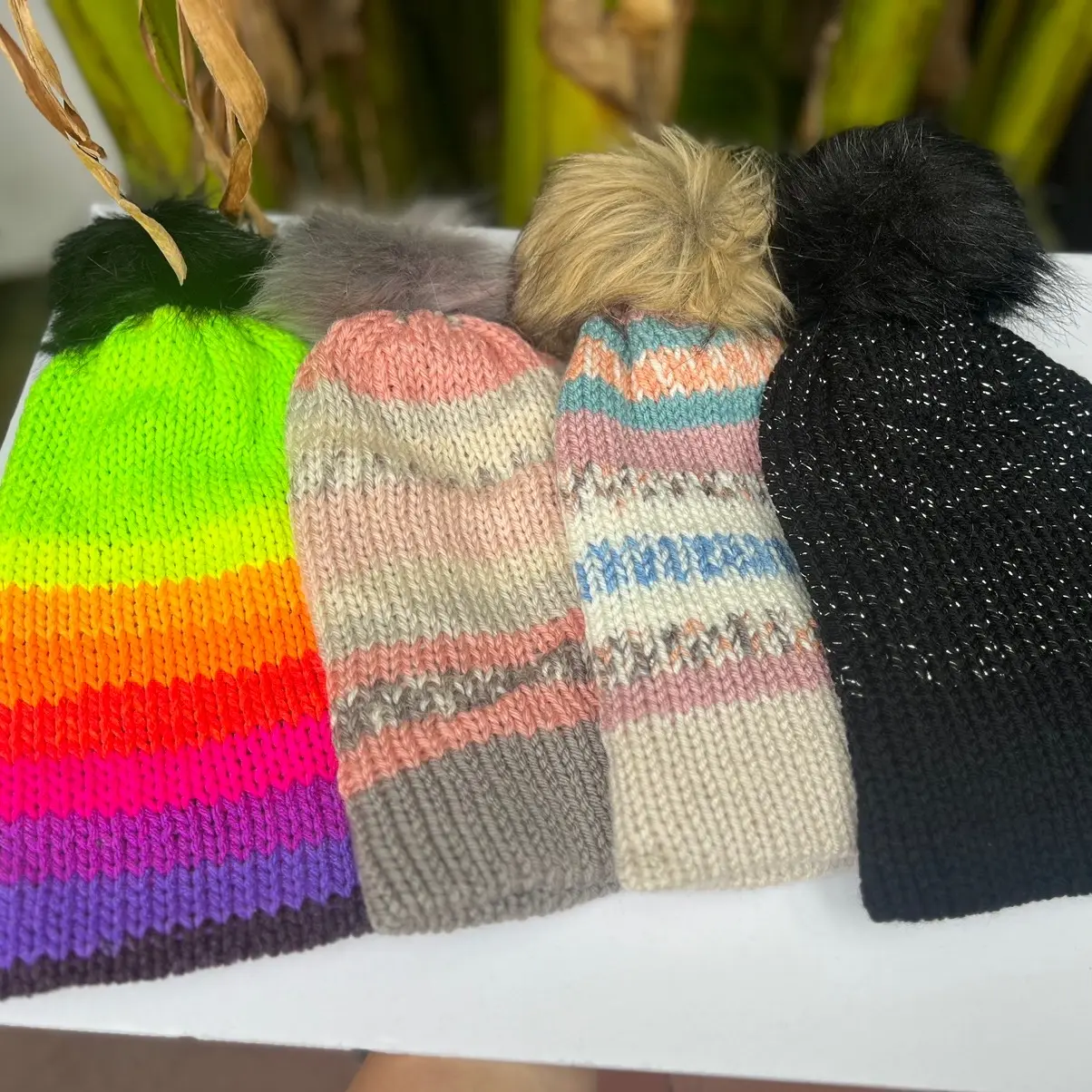 Adult size Knitted pompom hats