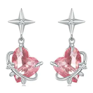 EAMTI 925 Sterling Silver Pink Love Cubic Zirconia Earrings Dainty Jewelry Gifts for Women Birthday/Anniversary Day/Valentine’s Day