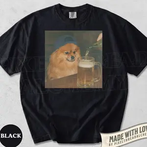 Funny Pomeranian Drinking Beer Shirt, Silly Sarcastic Pom Novelty Meme Graphic Tee, Funny Dog Gift Men Women, T-Shirt ABI