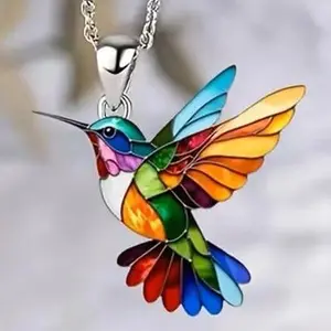 Colorful Hummingbird Pendant Necklace Rainbow Enamel Bird Charm Adjustable Chain Women Jewelry Gift Cute Aesthetic Nature Lover Necklace Lightweight Trendy Statement Necklace Birthday Gift for Her Mother Daughter Friend