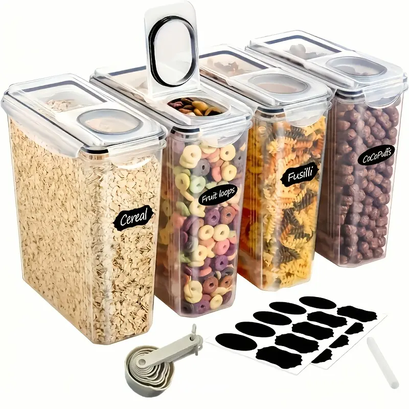 4pcs Set (4 L/ 135 Oz) Extra-Large Capacity Airtight Food Storage Containers Ideal for Bulk Food Storage Bpa-Free Plastic Containers Pantry Storage Jars Perfect for Grains, Nuts, And Rice Kitchen Organization And Storage Kitchen Additions