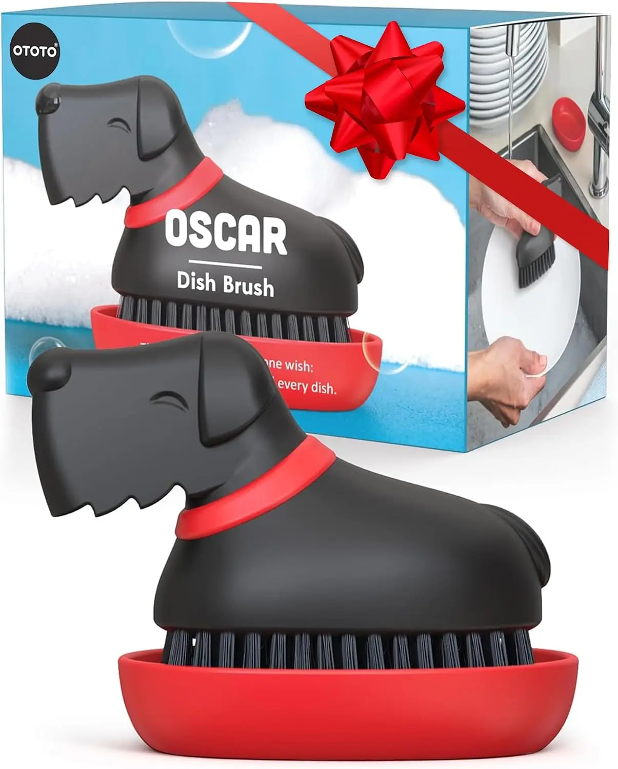 Oscar Dog Dish Brush - Dog Gifts, Daschund, Wiener Dog, Dish Scrub Brush, Dish Scrubber, Kitchen Vegetable Scrub Brush Palm Brush, White Elephant Gifts, Cute Kitchen Gadgets Cleaning Hand