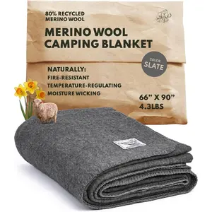 Co. |  Merino  Camp Blanket |  Outdoor Gear | Bedroll for Bushcraft, Camping, Trekking, Hiking, , or Throw Blanket at the Cabin (Gray), 66" x 90"