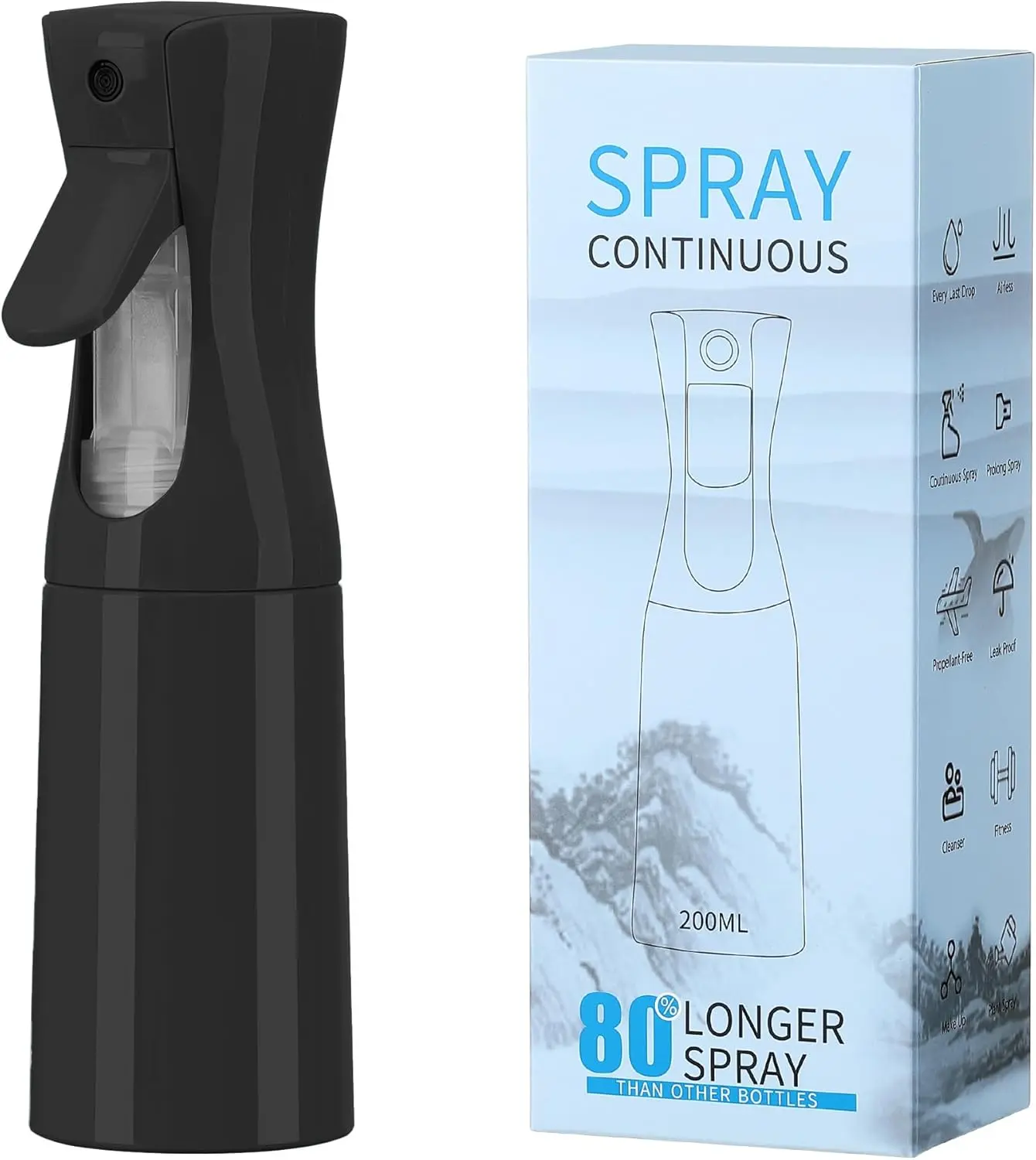 Hair Mister  BottleSpray Water Bottle Fine Mist Refillable Plants6.8OZ /200ML BarberShowering Pets, , travel, Ironing and Cleaning    (Black)