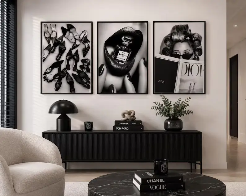 Set of 3 Leopard Print Vogue Inspired Gallery Wall Art, Glam Maximalist Posters