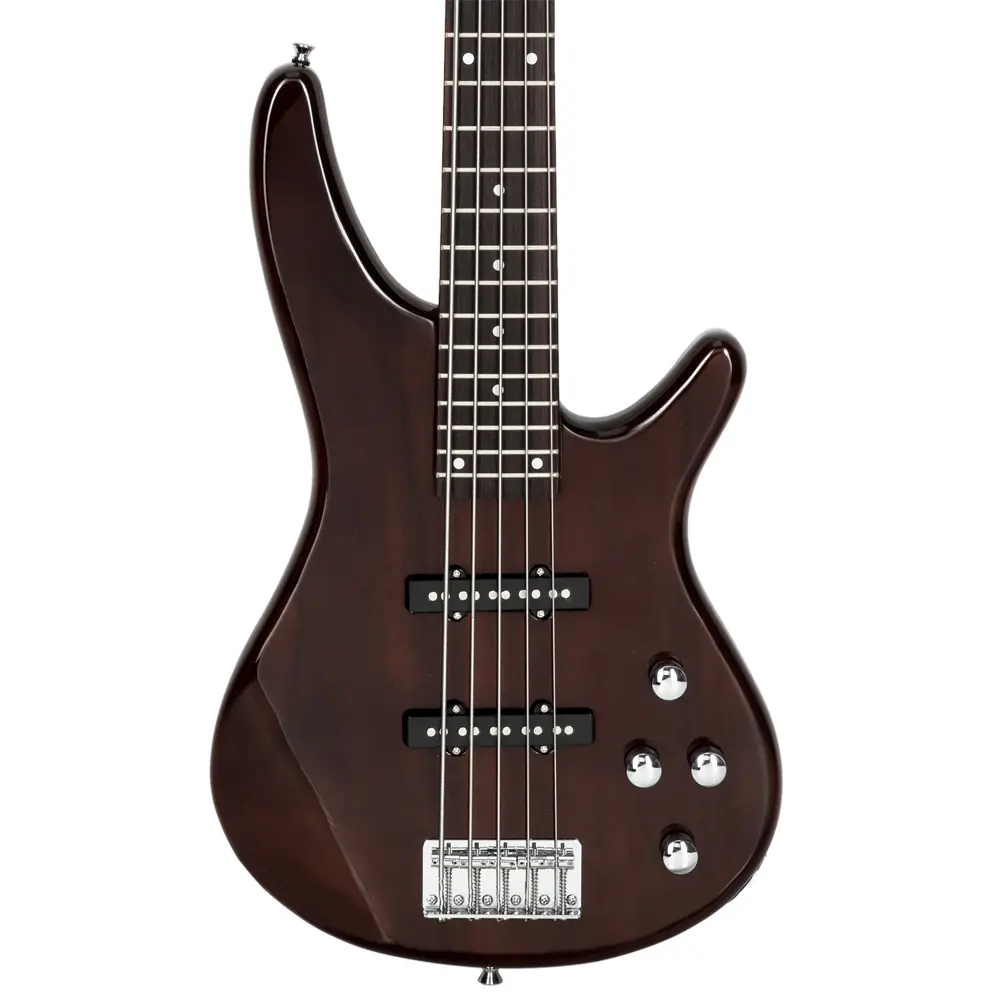 GIB 5 String Electric Bass Guitar Full Size – Earth Brown with Bag, Strap, Picks, Cable & Wrench Tool Kit Solid Basswood Sustain Adjustable Bridge Maple Neck Versatile Tones Fathersdaygift