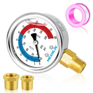 MEANLIN MEASURE 1/4" NPT 0-60psi,Pressure Gauges with 2-Inch Dial Glycerine Filled Pool Filter,304 Stainless Steel Housing,Lower Mount