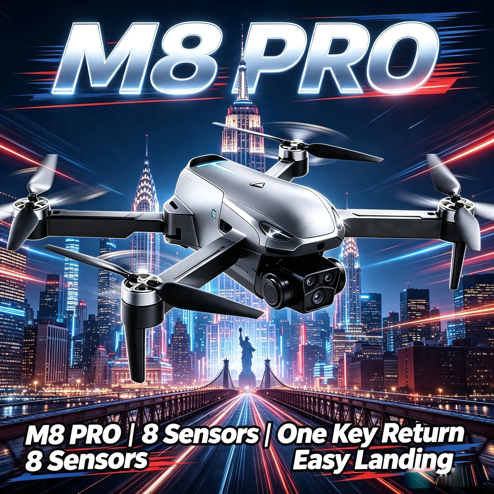 2026 M8 Pro Drone – 4K Camera, GPS & 5G WiFi FPV, Brushless Motor, Optical Flow Hover, Smart Obstacle Avoidance, Auto Return, 360° Stunt Roll, Dual Batteries Included