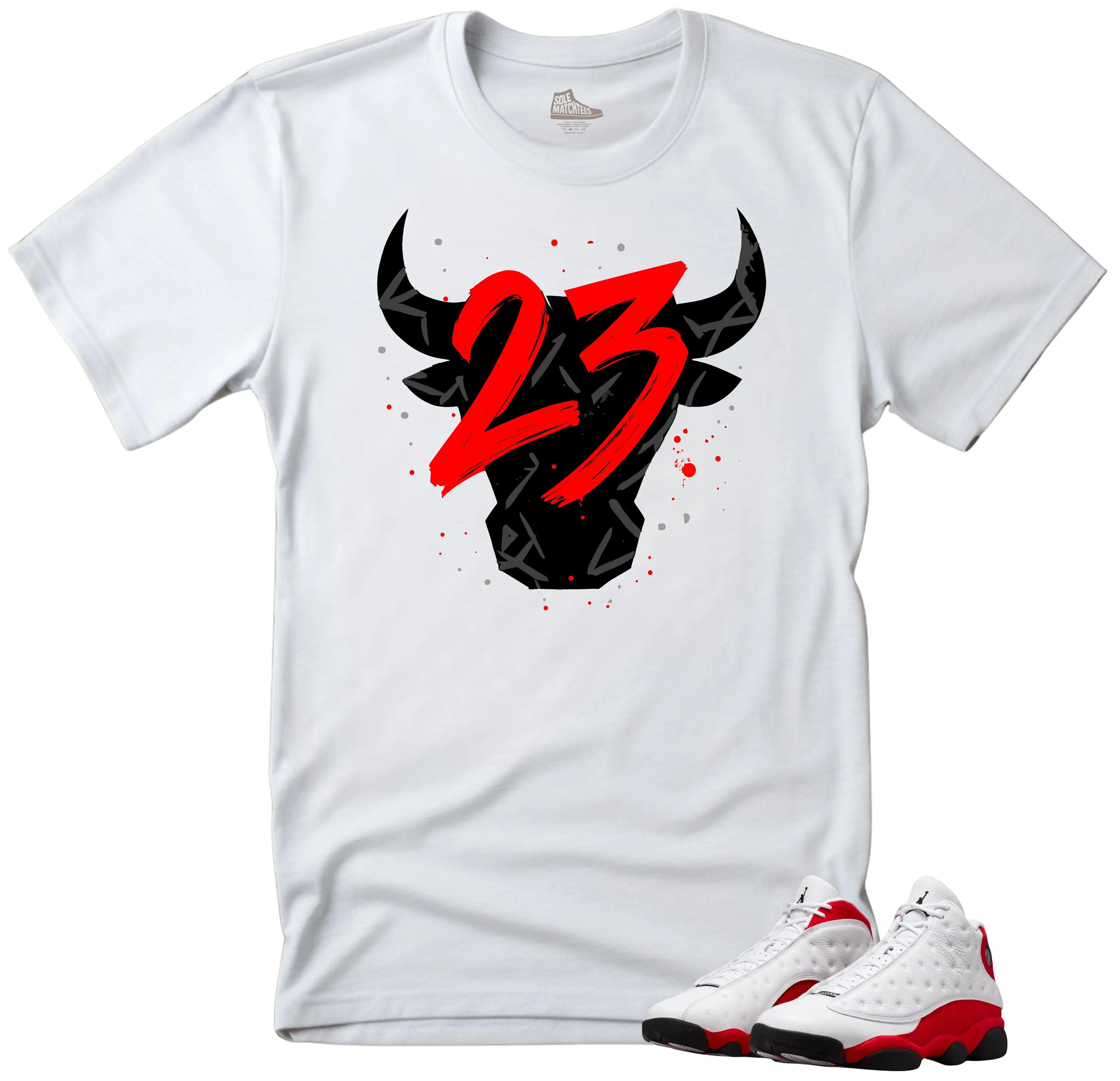 Jordan 13 Chicago Matching Shirts -THE BULL Unisex White Match T-Shirt